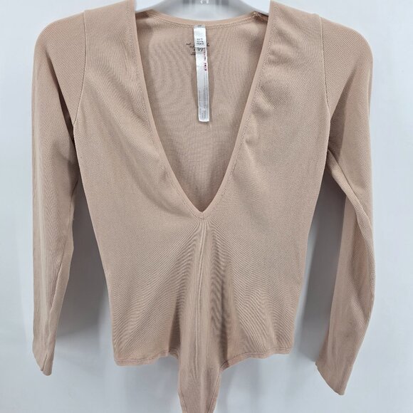 Free People Tops - Out From Under Tan Ribbed Bodysuit – Size M/L – Free People Deep V-Neck